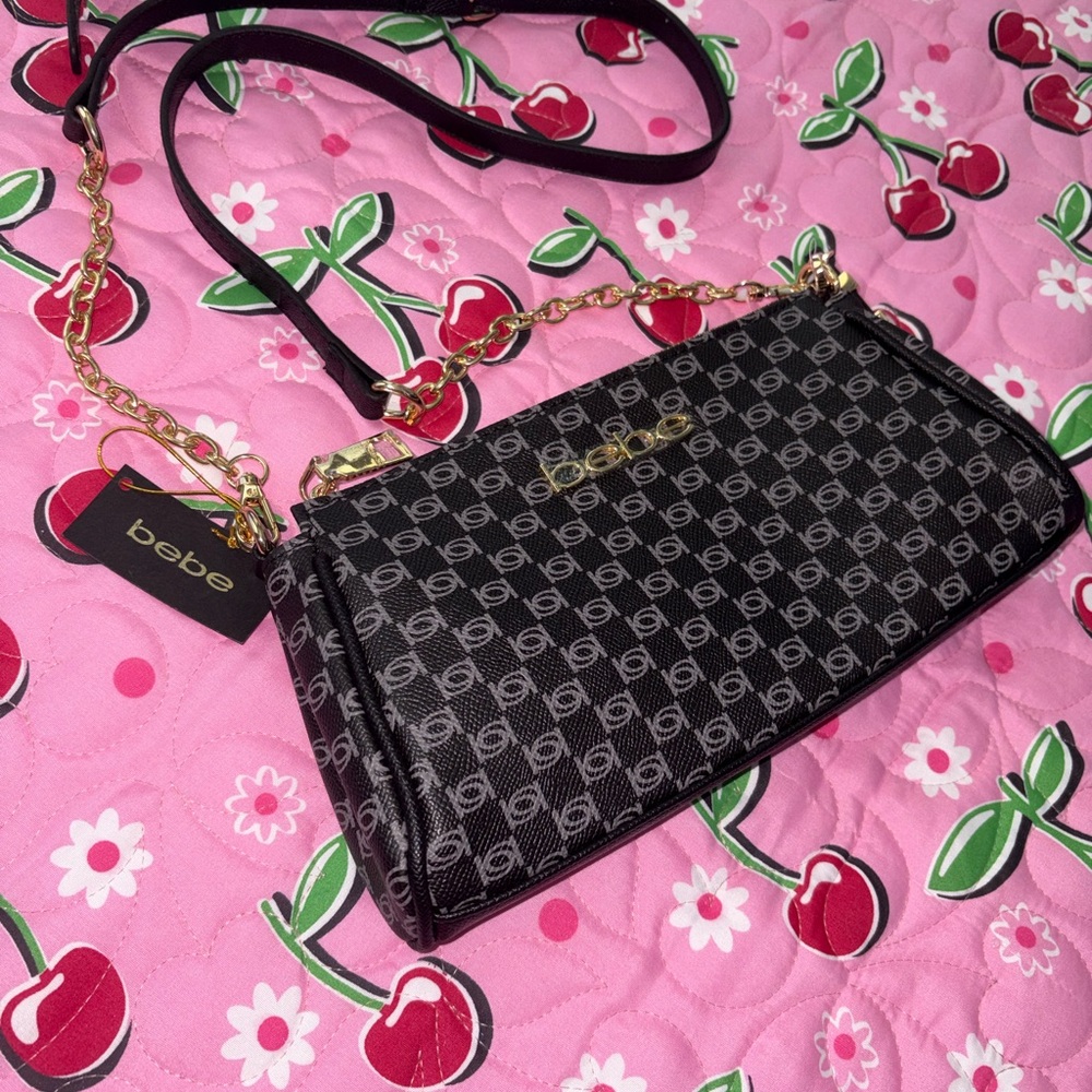 Bebe Black and Gold Crossbody Bag